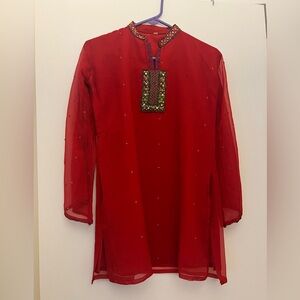 Women’s Indian Small Formal Red and Green Top/Blouse Salwar
